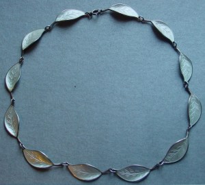 Silver Enamel and Sterling Leaf Neckalce by Willy Winnaess for David-Andersen, Norway