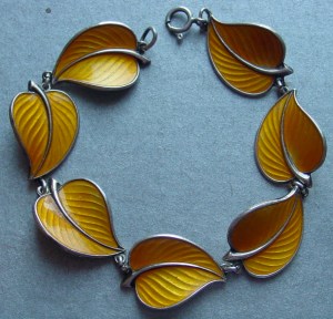 Yellow Enamel on Sterling Leaf Bracelet by Bernard Meldahl, Norway