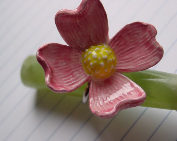 Ceramic Dogwood Flower and Sterling Silver Ring