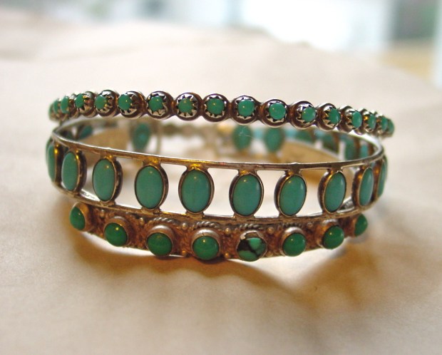 Three Silver and Turquoise Bracelets