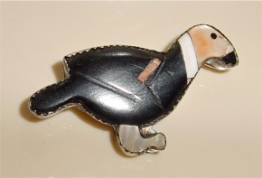 Onyx Coral and Shell Zuni Inlay Brooch