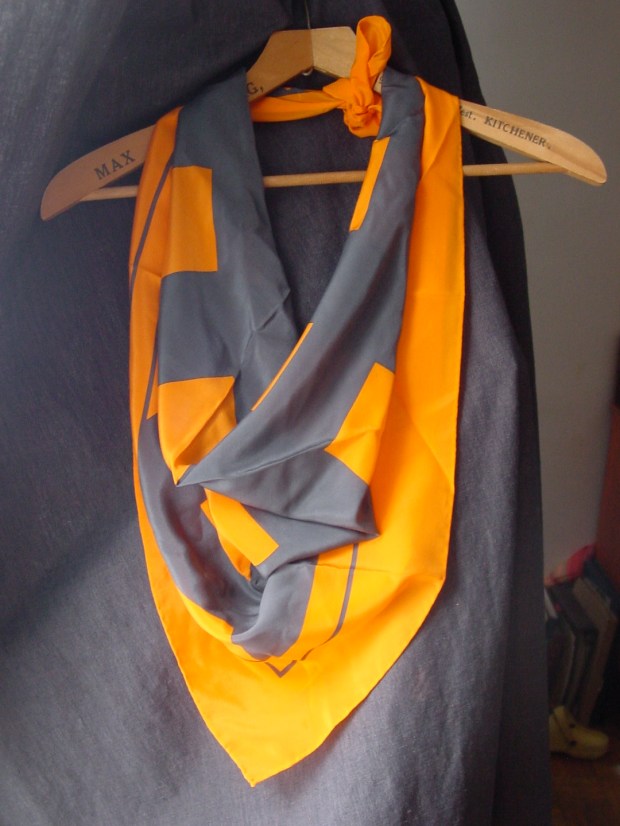 tangerine and grey silk scarf