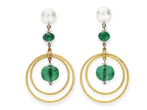 Huguette Clark Cartier Emeral Pearl Diamond Earrings