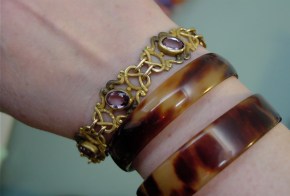 Victorian Love Knot Pink Paste Bracelet and Tortoiseshell Bangles