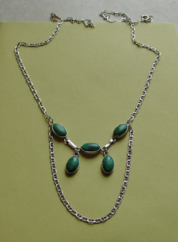 Upcycled Turquoise Cabochon and Mariner Link Chain Necklace
