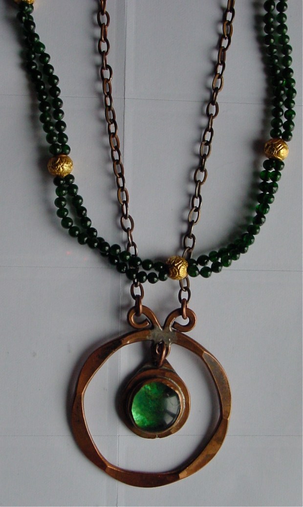 Copper and Green Murano Glass Rafael Alfandry Pendant Copper and Green Murano Glass Rafael Alfandry Pendant green bead necklace