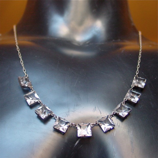 Art deco open back rhinestone fringe necklace