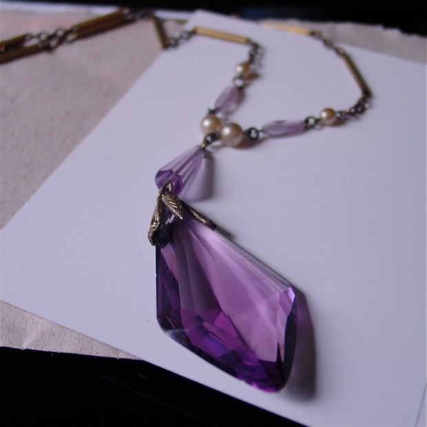 Amethyst Glass Art Deco Necklace