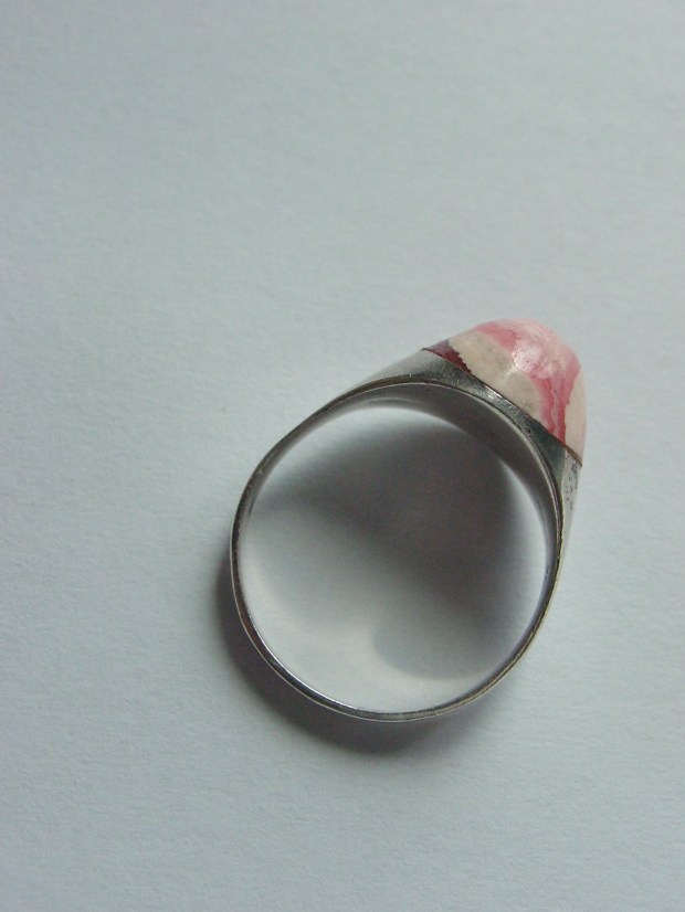Sterling rhodachrosite stirrup ring