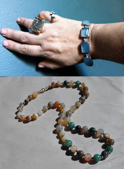 Geode ring, Chalcedony Bracelet, Mixed gemstone necklace