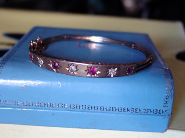 9ct diamond and ruby Edwardian Bangle