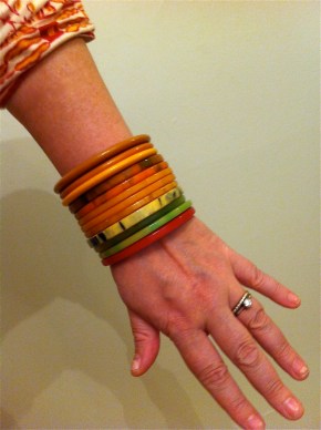 Stacks of bakelite bracelets