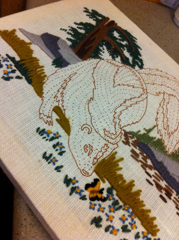 Unfinished skunk needlepoint