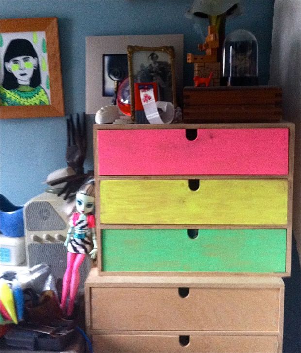 Day Glo Tempera painted drawers