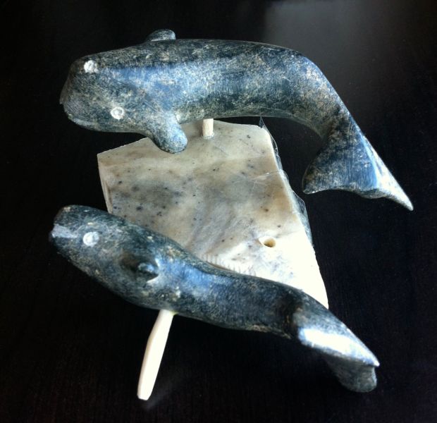 inuit soapstone and bone narwhals