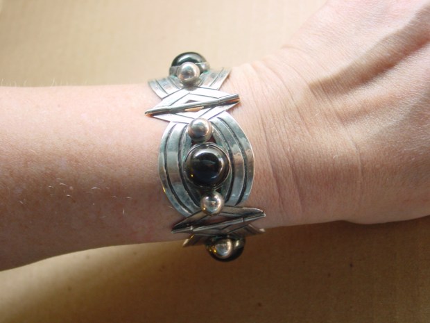 Early Mexican Silver and onyx panel bracelet