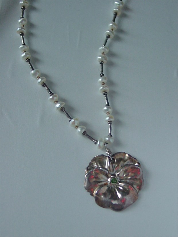 Pearl and enamel Pansy Necklace Juicy Jewels