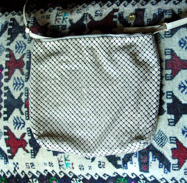 whiting and davis beige mesh purse