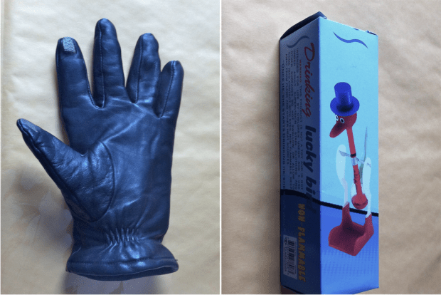 leather touch screen gloves and drinking bird