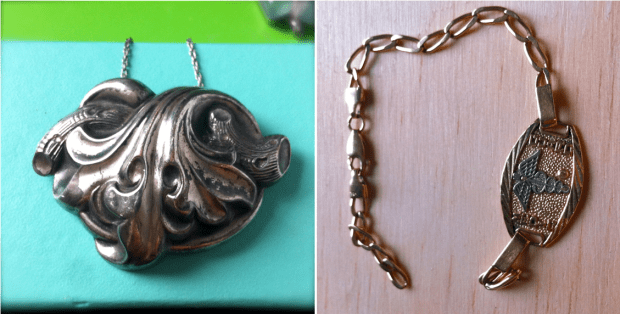 Victorian Revival Repousse Pendant and gold ID bracelet