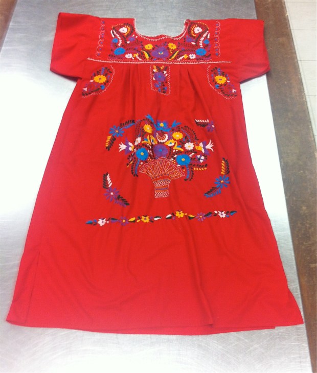huipl red embroidered Mexican Dress