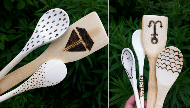 wood burning wooden spoons
