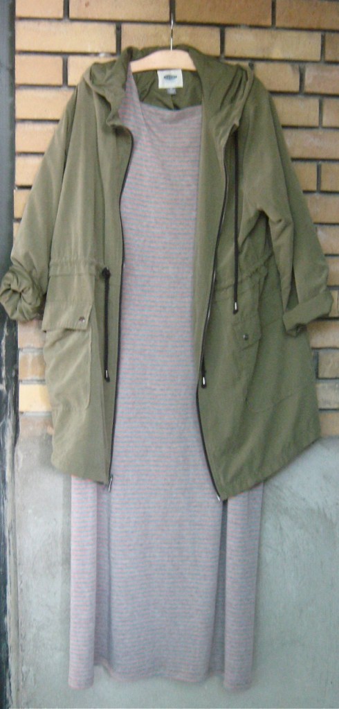 old navy parka and maxi dress