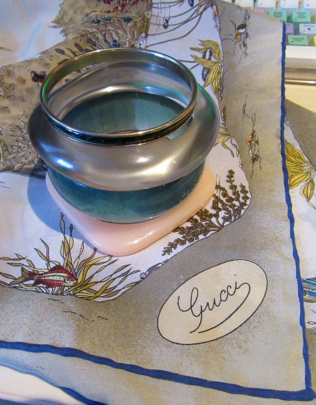 Lucite and snakeskin bangles