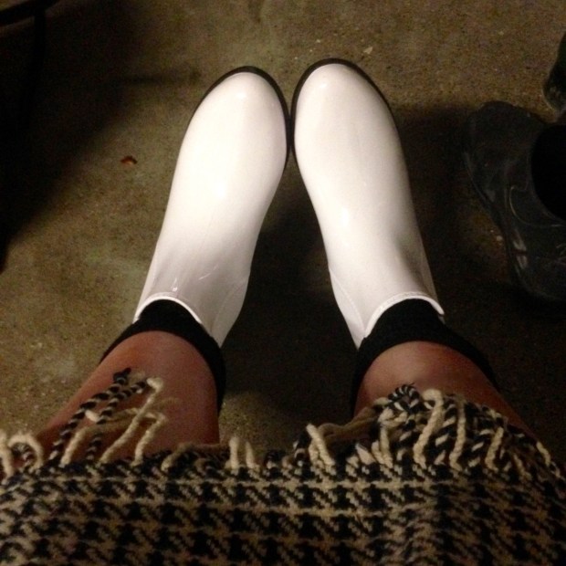 white rubber boots